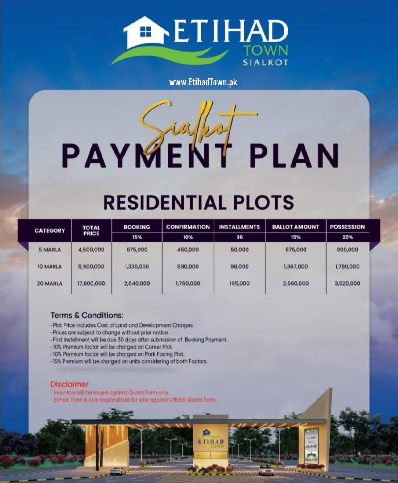 Etihad town sialkot payment plan new